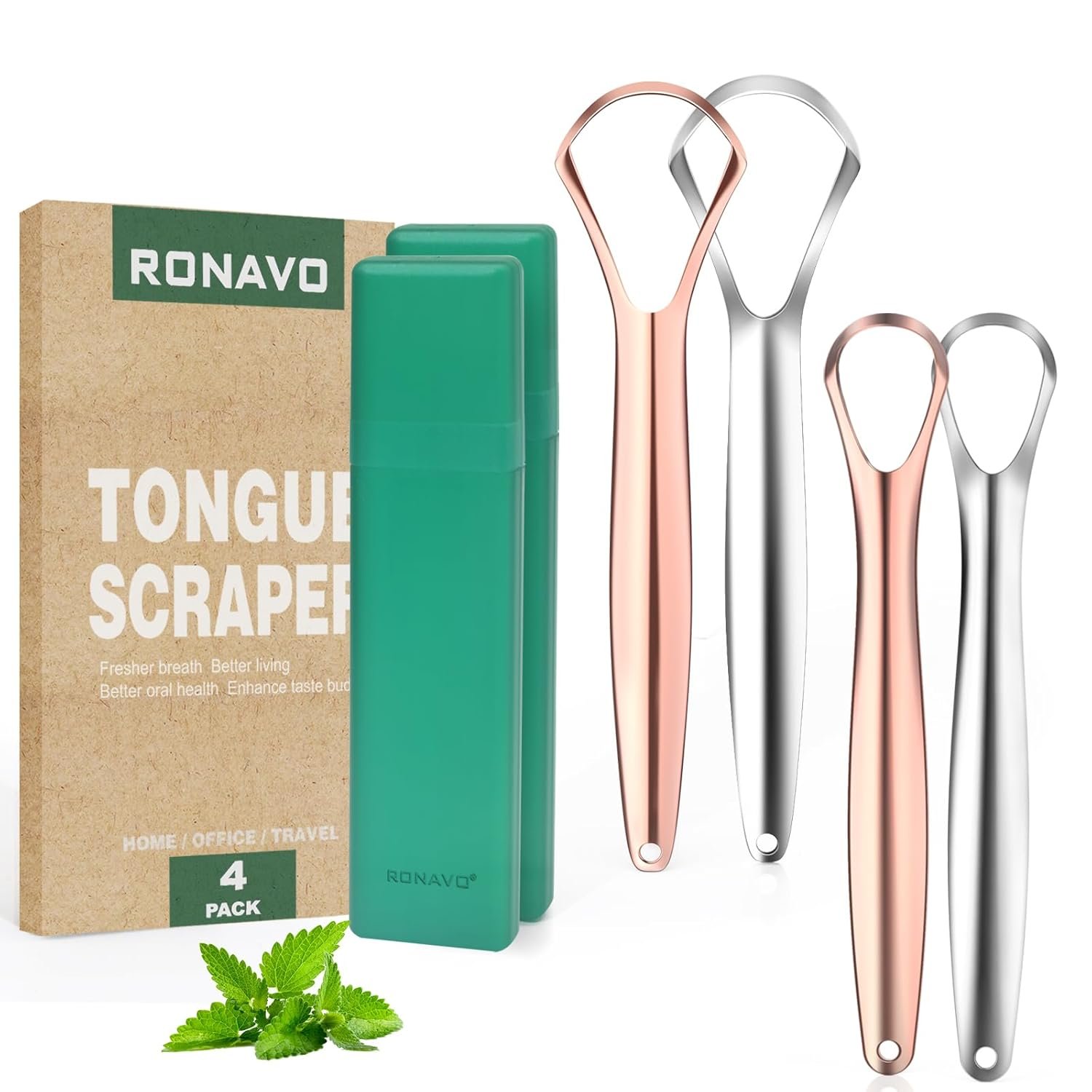 RONAVO Tongue Scraper for Adults, Two Colors Designed for Couples, Cure Bad Breath, Tongue Cleaners Stainless Steel, Metal Tongue Scrapers for Oral Care & Hygiene (2 Pack) - Image 6