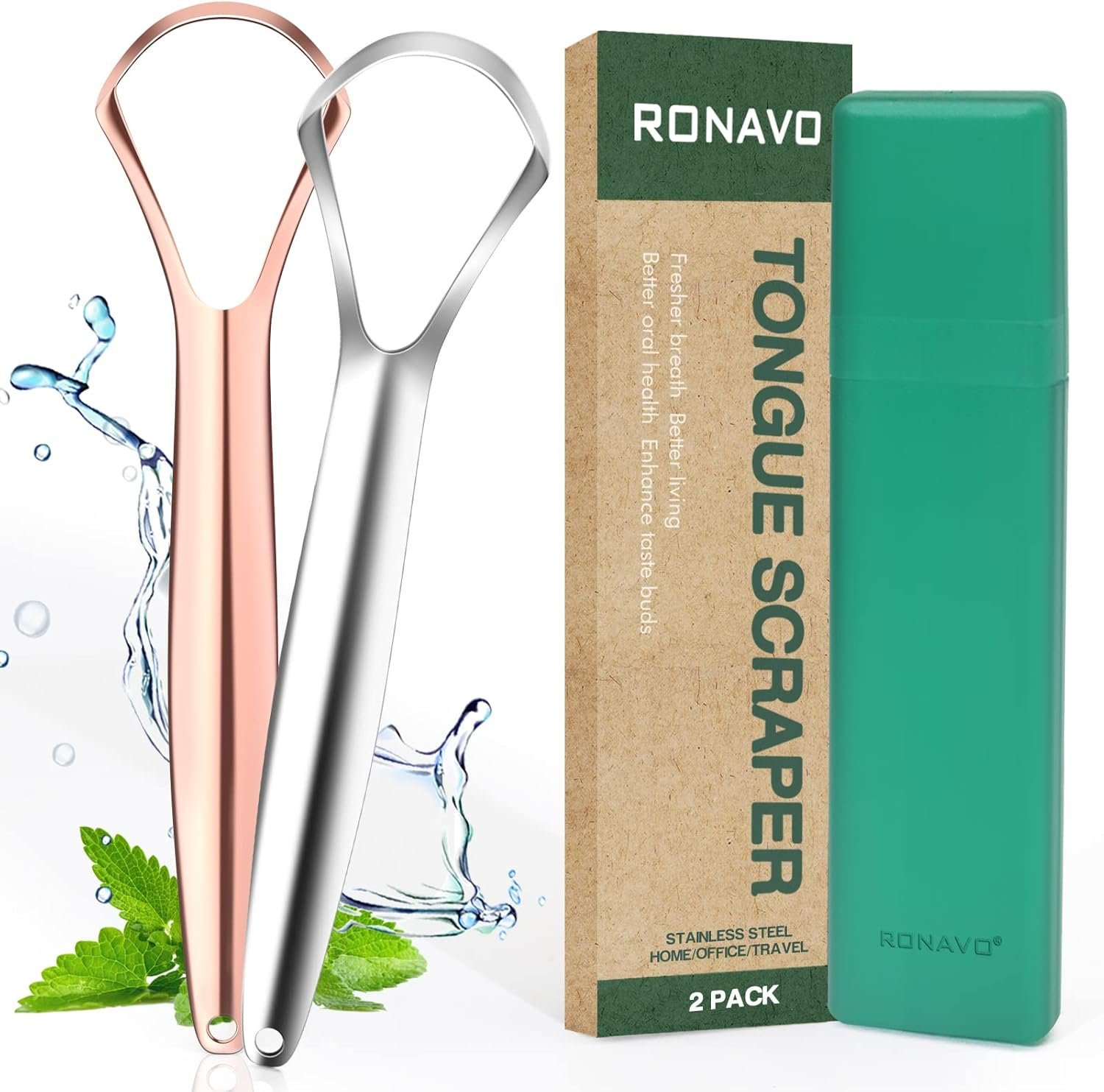 RONAVO Tongue Scraper for Adults, Two Colors Designed for Couples, Cure Bad Breath, Tongue Cleaners Stainless Steel, Metal Tongue Scrapers for Oral Care & Hygiene (2 Pack) - Image 7