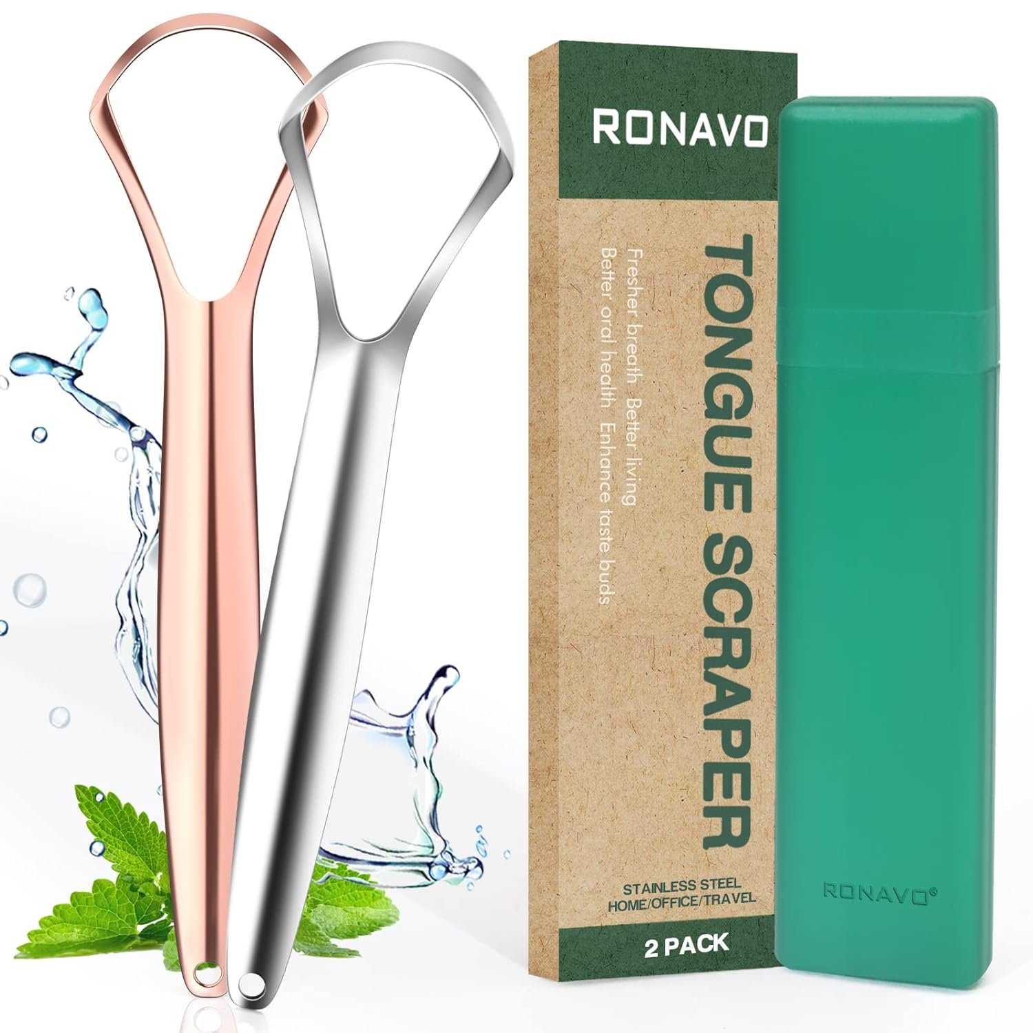 RONAVO Tongue Scraper for Adults, Two Colors Designed for Couples, Cure Bad Breath, Tongue Cleaners Stainless Steel, Metal Tongue Scrapers for Oral Care & Hygiene (2 Pack) - Image 4