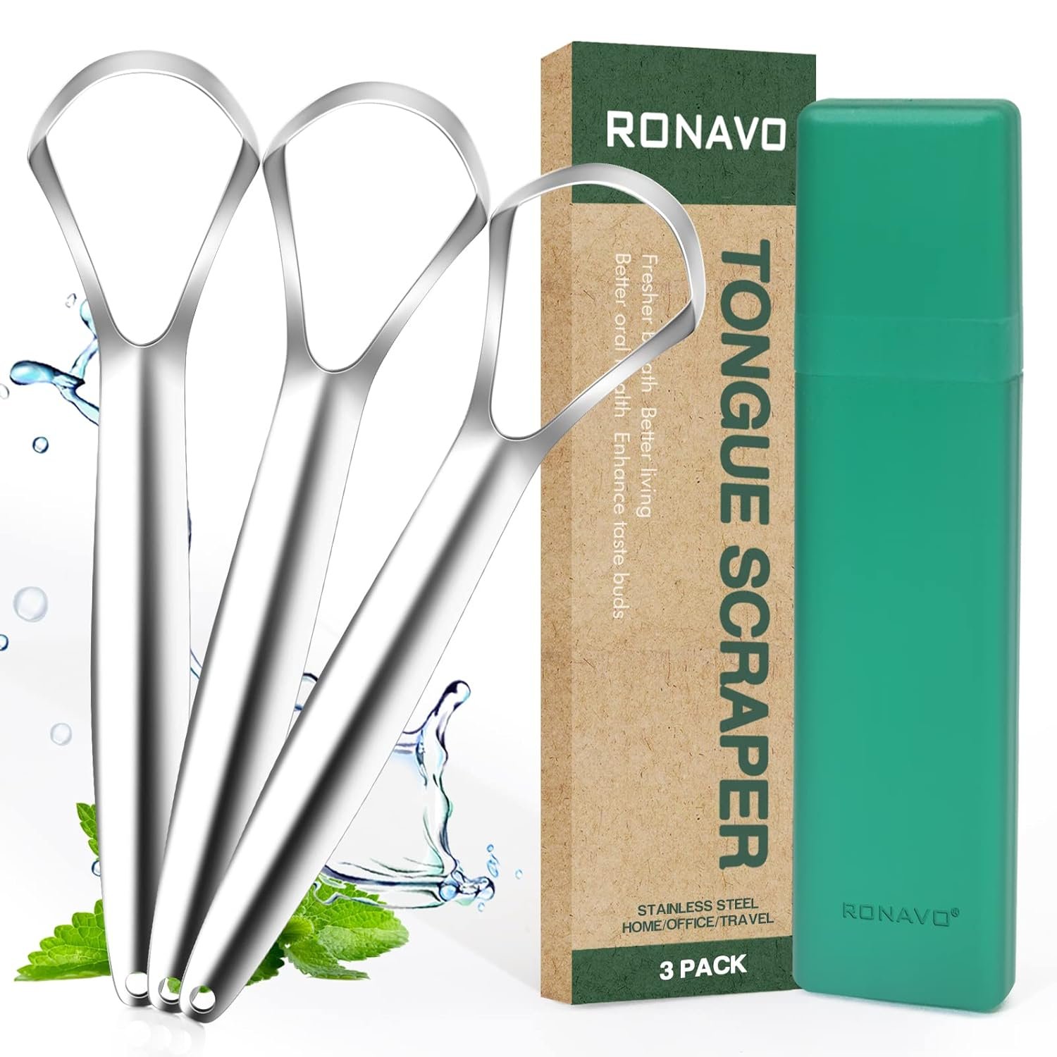 RONAVO Tongue Scraper for Adults, Two Colors Designed for Couples, Cure Bad Breath, Tongue Cleaners Stainless Steel, Metal Tongue Scrapers for Oral Care & Hygiene (2 Pack) - Image 3